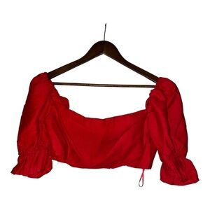 CMEO Collective Still Feel Bold Cropped Top Puff Sleeve Women XL Red Hippie Boho